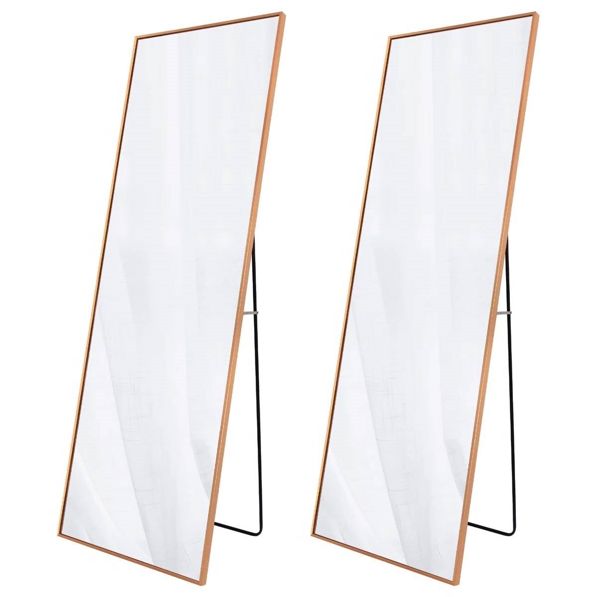 Set of 2 - Gold 65-inch Full Length Freestanding Floor Mirror with Stand-0