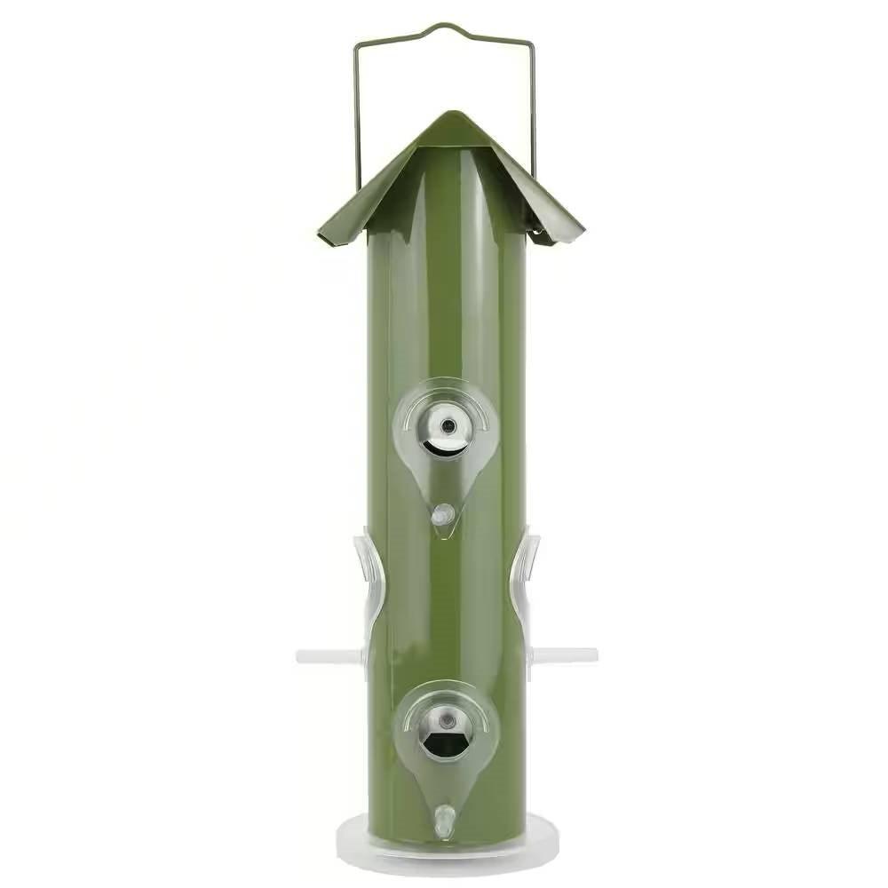 Outdoor Patio Garden 6-Perch Olive Green Metal Tube Bird Feeder - PRHOMZ