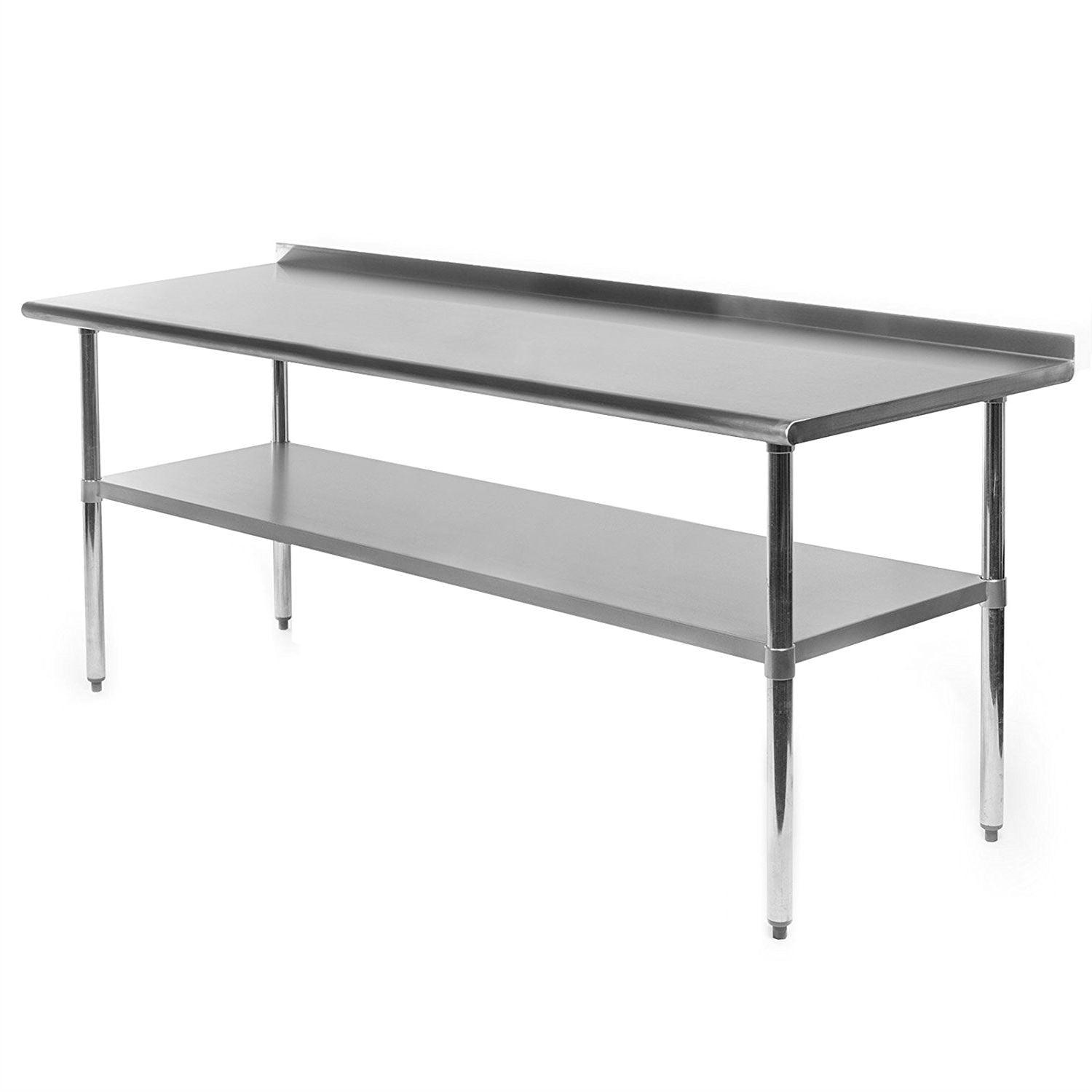 Stainless Steel 72 x 24 inch Kitchen Prep Work Table with Backsplash - PRHOMZ