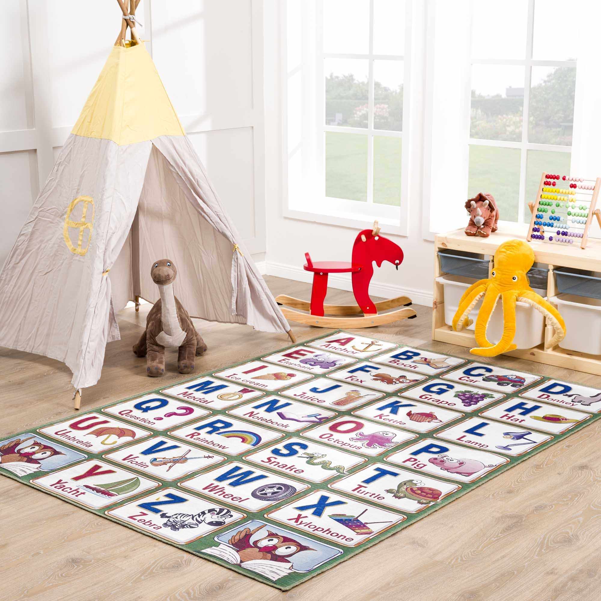 Osric Colorful Alphabet Washable Kids Rug - Clearance-0