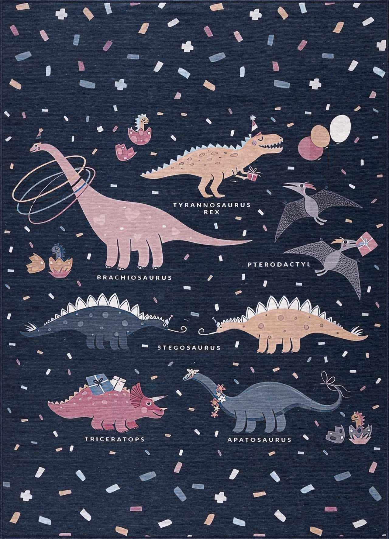 Milne Navy Dinosaur Washable Kids Rug - Clearance-1