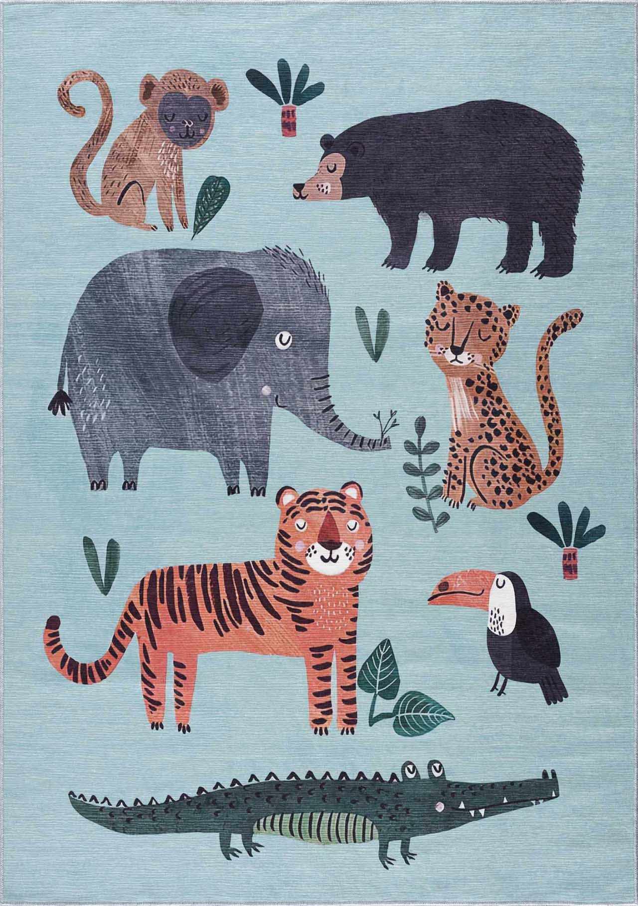 Petey Blue Animal Print Washable Kids Rug - Clearance-1