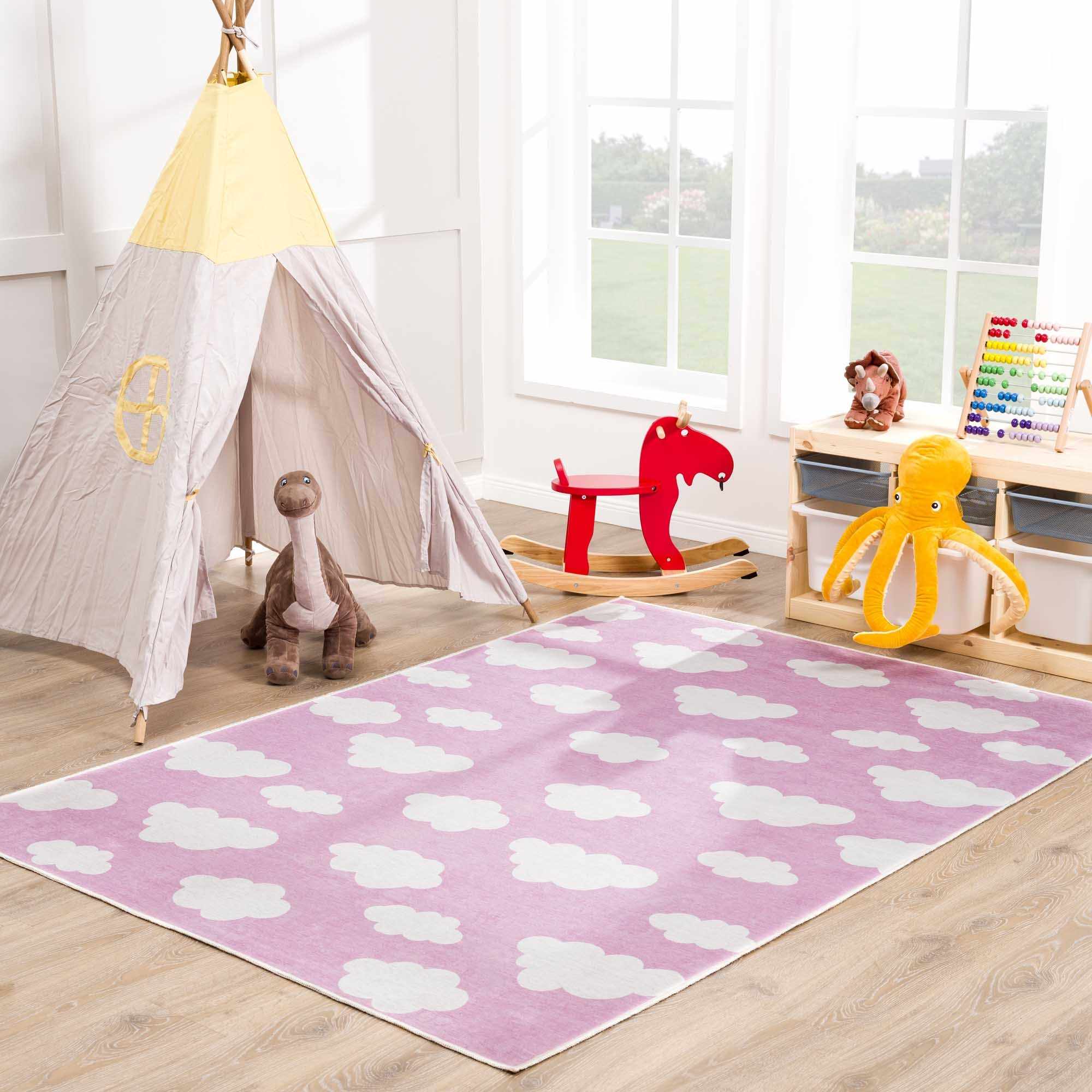 Nizar Pink Cloud Washable Kids Rug - Clearance-0