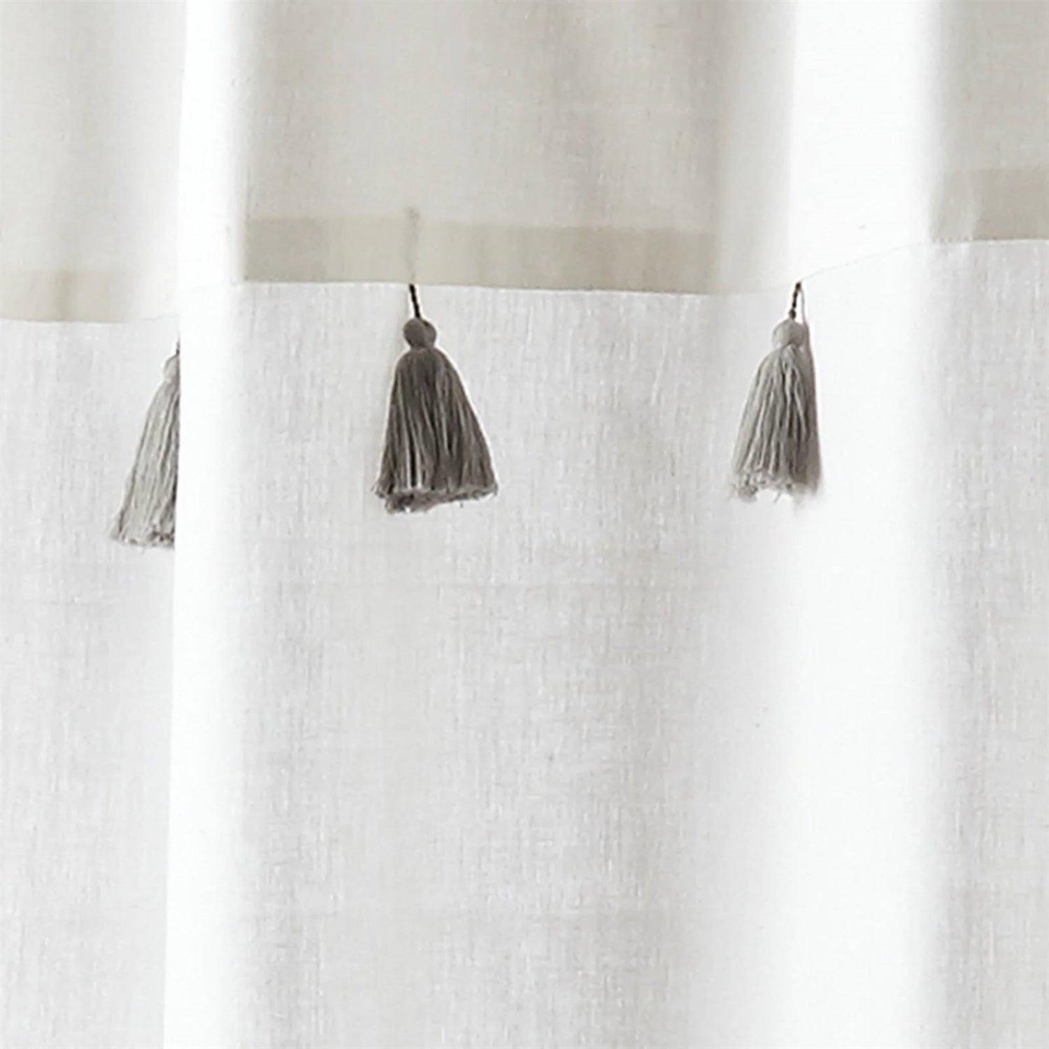 72-inch Grey and White Stripes Cotton Shower Curtain with Tassels - PRHOMZ