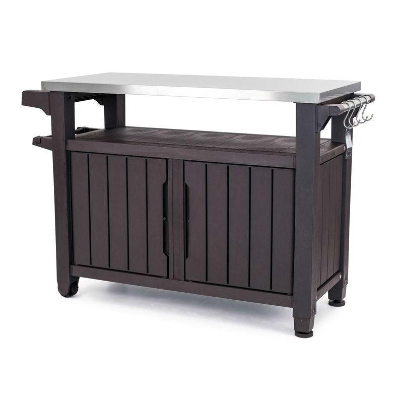 Outdoor Grill Party Caster Bar Serving Cart with Storage Dark Brown - PRHOMZ
