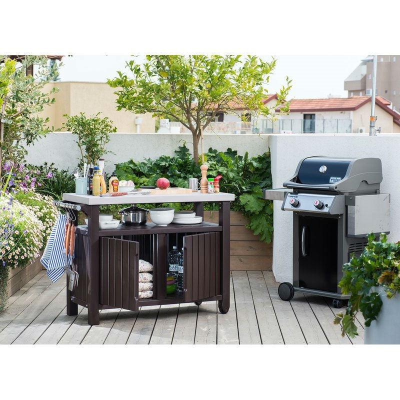 Outdoor Grill Party Caster Bar Serving Cart with Storage Dark Brown - PRHOMZ