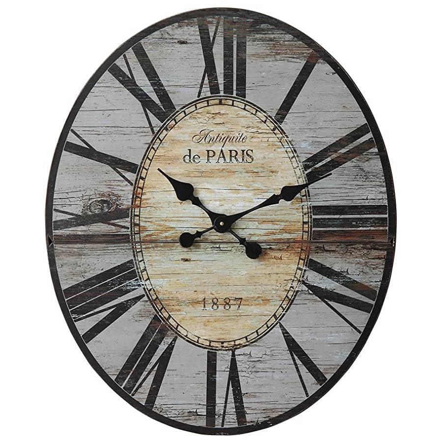 Gray Oversized Distressed Paris Wood Wall Clock - PRHOMZ