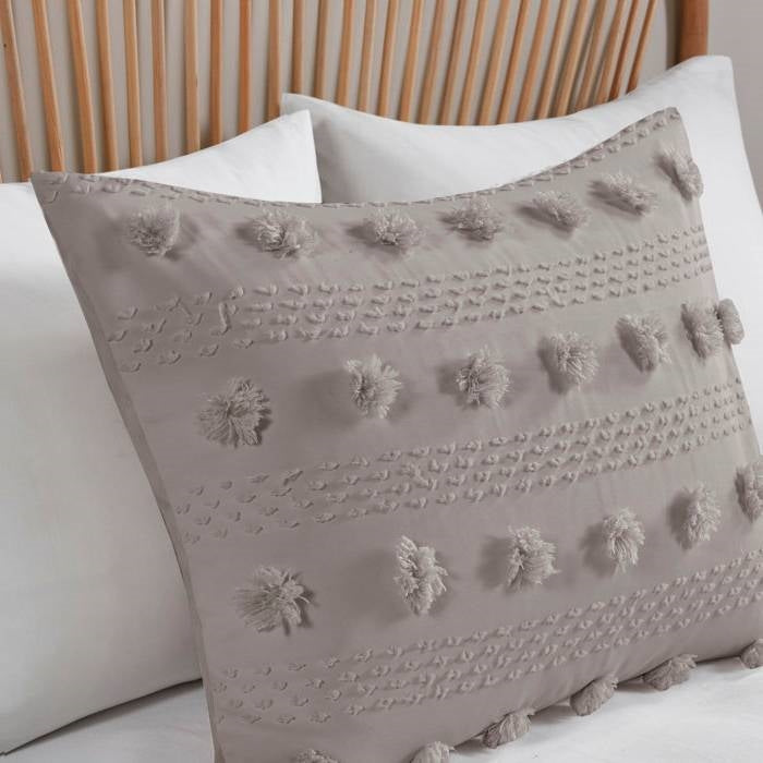 King/Cal King 3-Piece Grey Microfiber Comforter Set with Decorative Pompoms-2