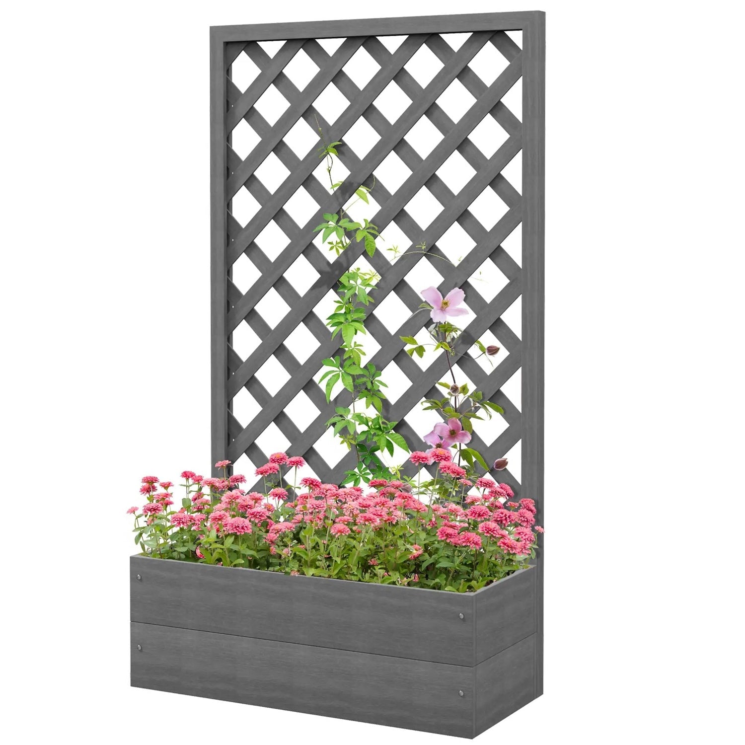 Outdoor Raised Garden Bed Planter Box with Lattice Trellis in Grey Wood Finish-0