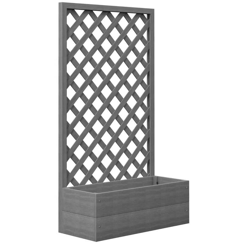 Outdoor Raised Garden Bed Planter Box with Lattice Trellis in Grey Wood Finish-2