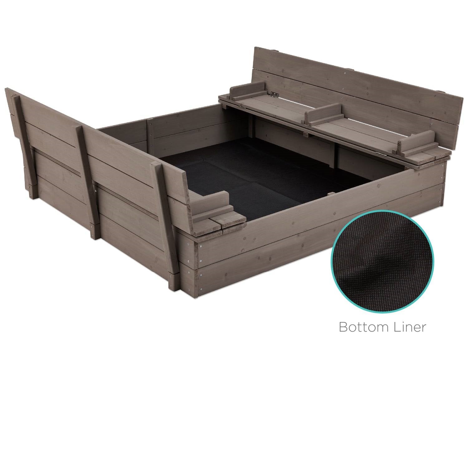 Sturdy Cedar Wood Kids Outdoor Sandbox with Benches in Grey Finish-2
