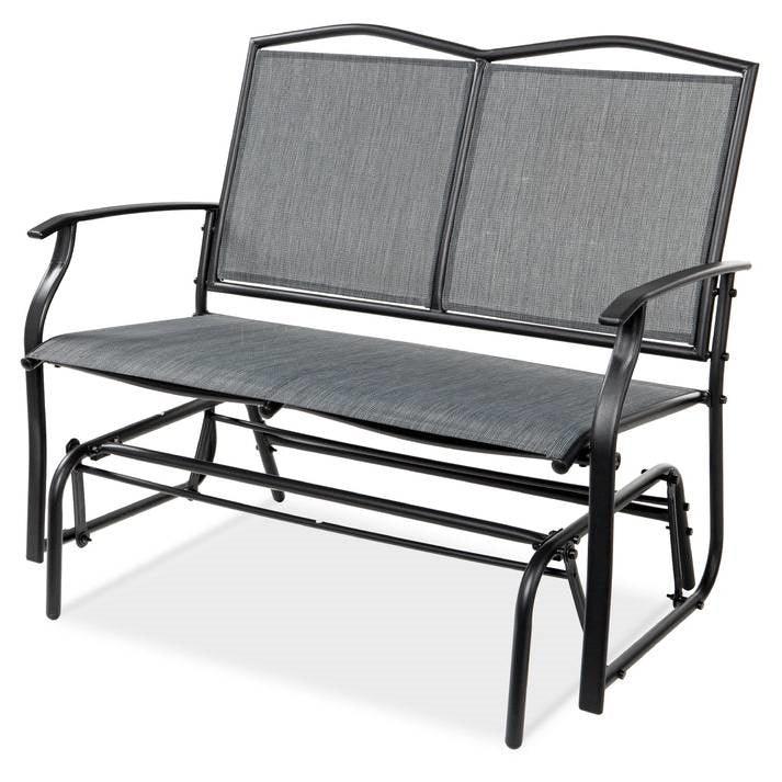 2 Seater Mesh Patio Loveseat Swing Glider Rocker with Armrests in Grey - PRHOMZ