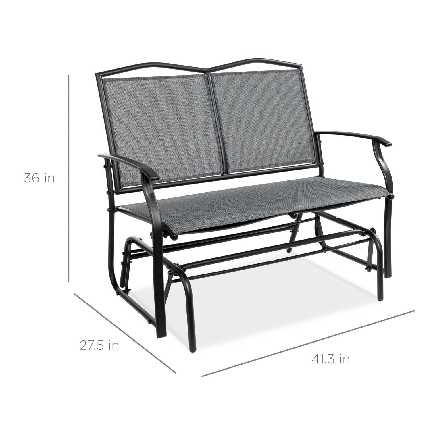 2 Seater Mesh Patio Loveseat Swing Glider Rocker with Armrests in Grey - PRHOMZ
