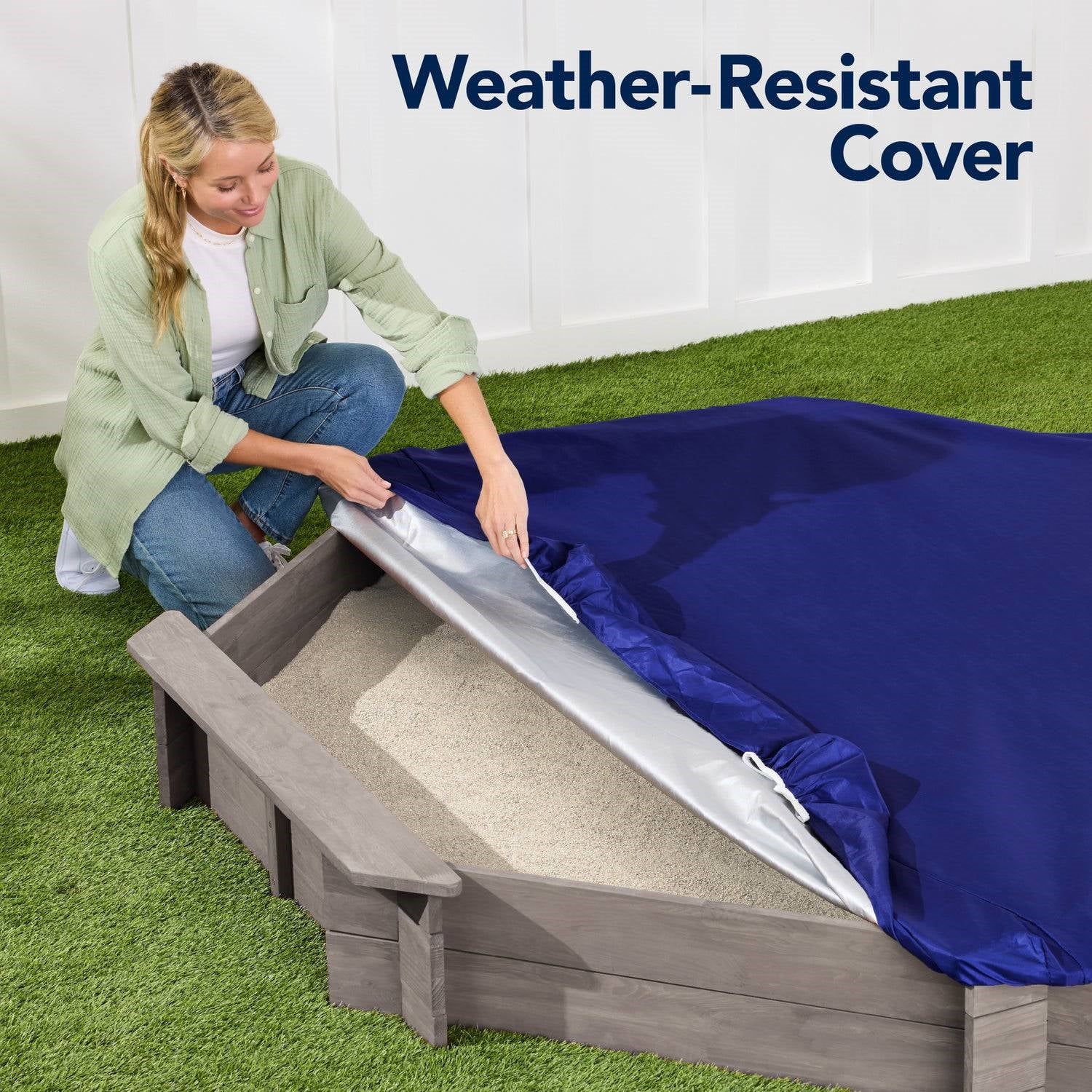 Outdoor Kid's Octagonal Sandbox in Grey Wood Finish