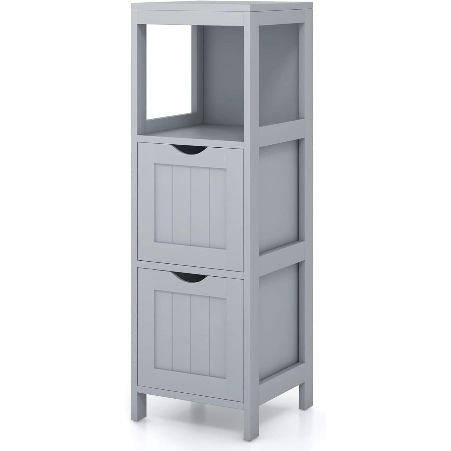Modern Farmhouse 2-Drawer Bathroom Floor Cabinet with Shelf in Grey Wood Finish-0