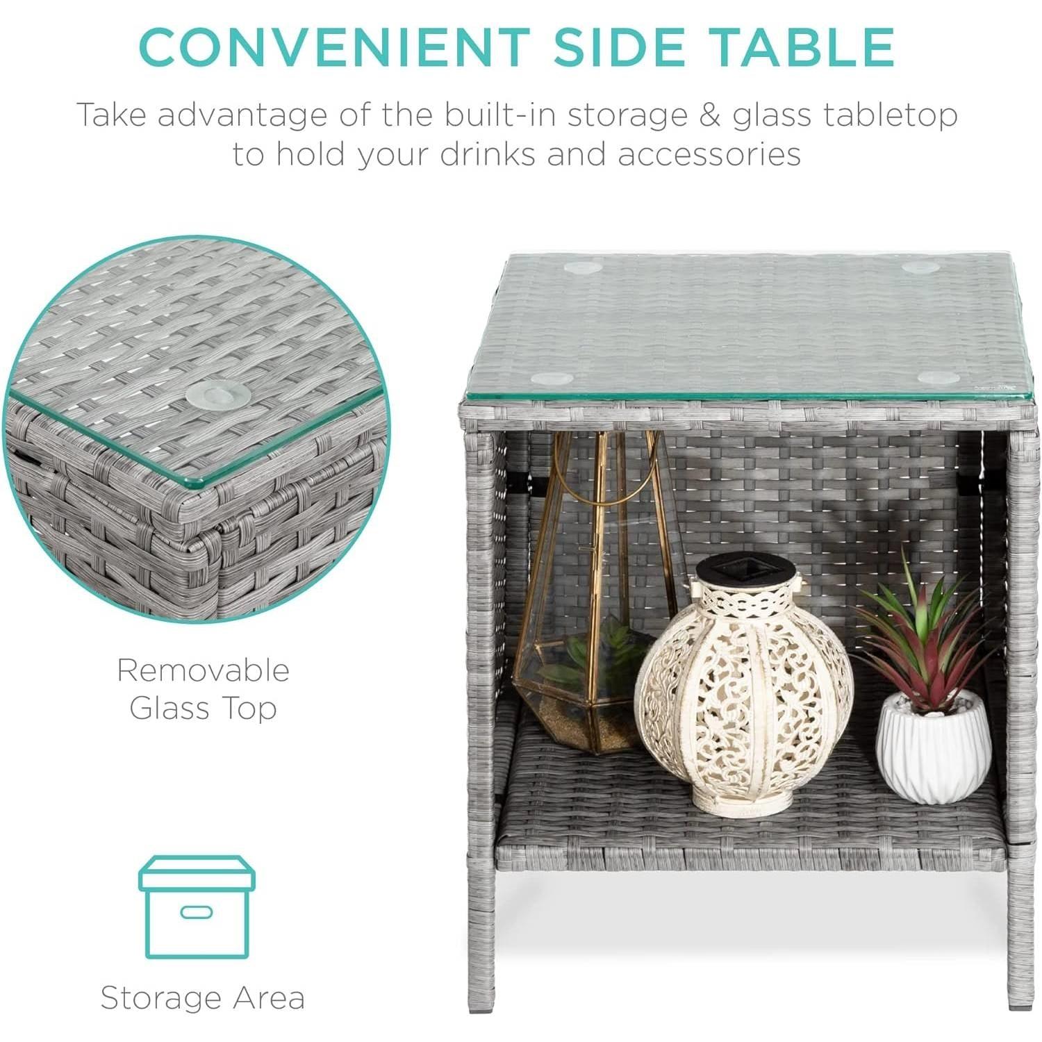 3-Piece Grey PE Wicker Outdoor Patio Furniture Dining Set with Black Cushions - PRHOMZ