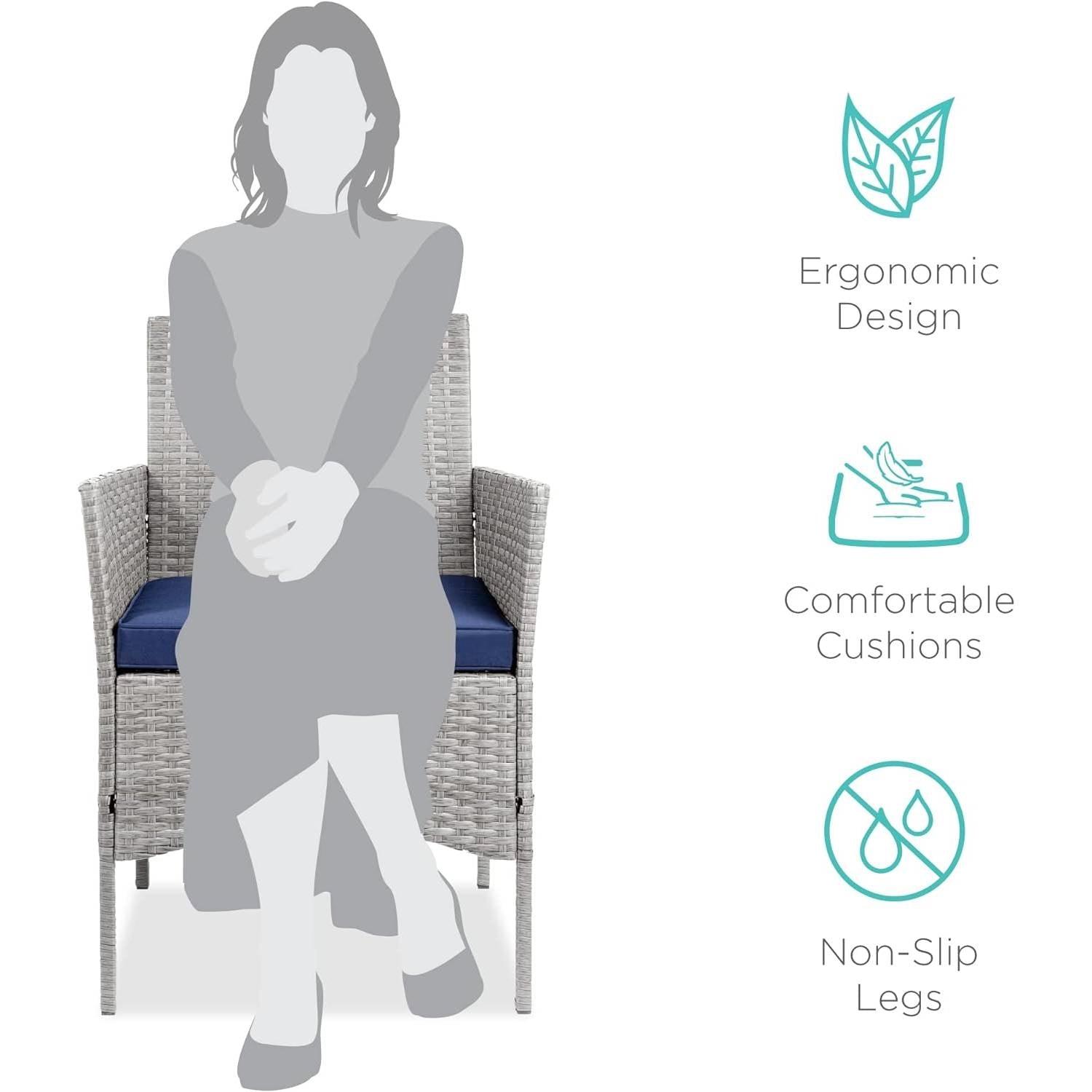 3-Piece Grey PE Wicker Outdoor Patio Furniture Dining Set with Black Cushions - PRHOMZ