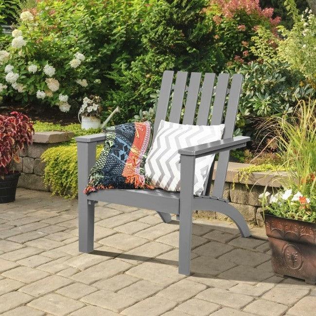 Indoor/Outdoor Acacia Wood Adirondack Lounge Armchair - Grey - PRHOMZ
