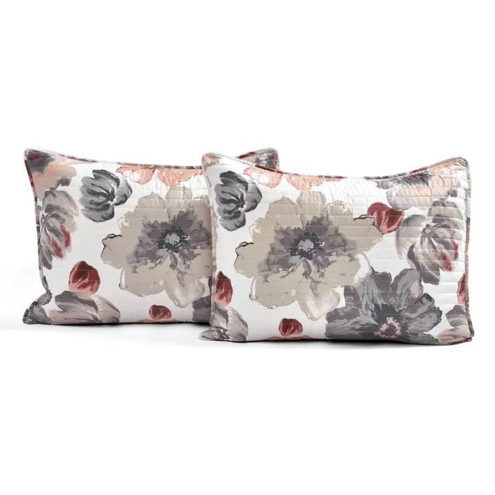 King size Coral Grey Flowers Lightweight Polyester Microfiber Quilt Set - PRHOMZ