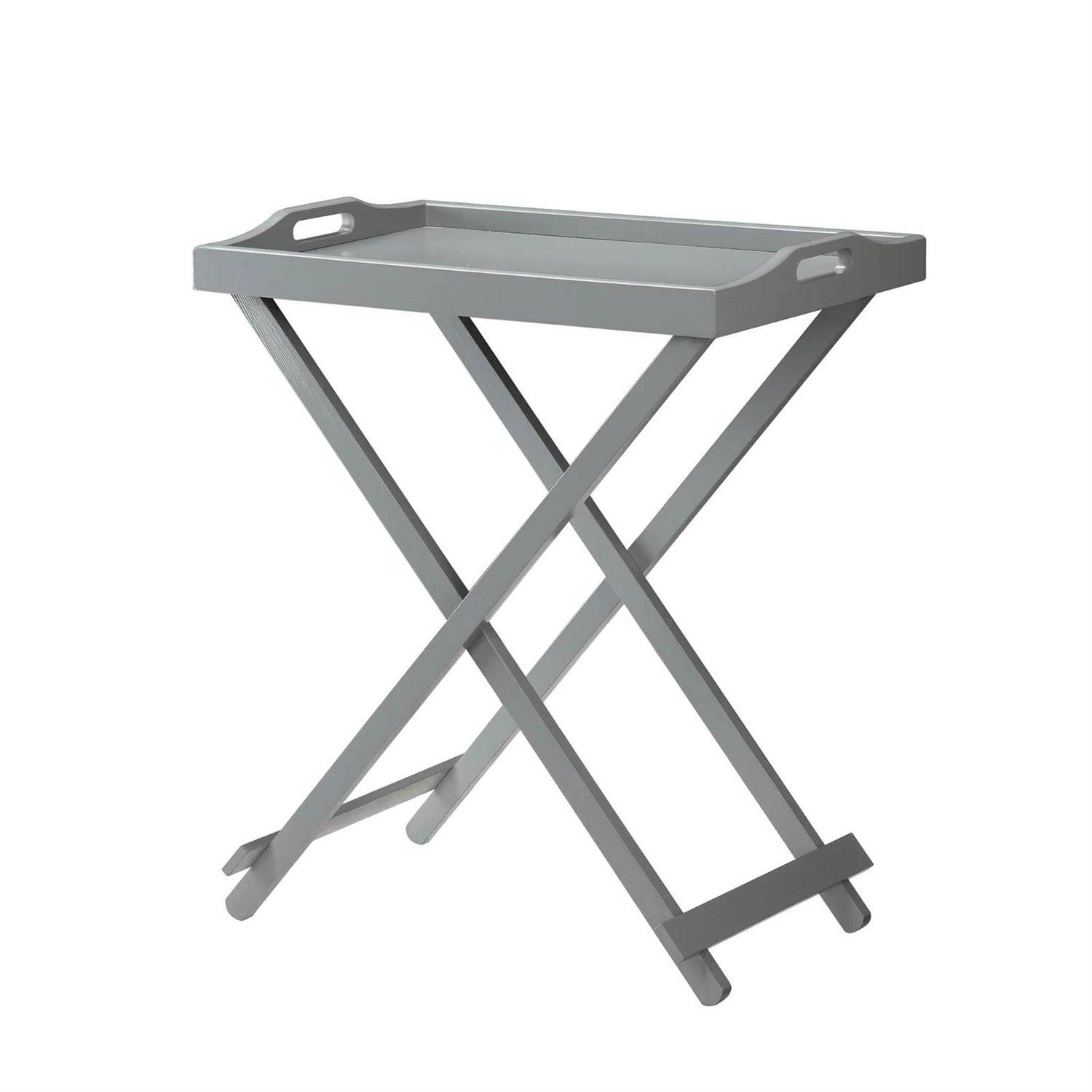Folding TV Tray Bedside Table in Grey Wood Finish - PRHOMZ