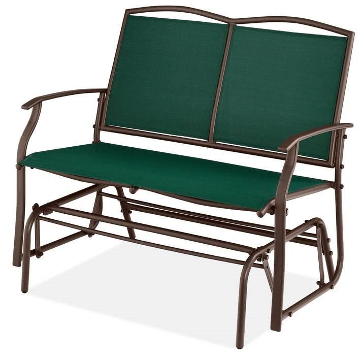 2 Seat Mesh Patio Loveseat Swing Glider Rocker with Armrests in Hunter Green - PRHOMZ