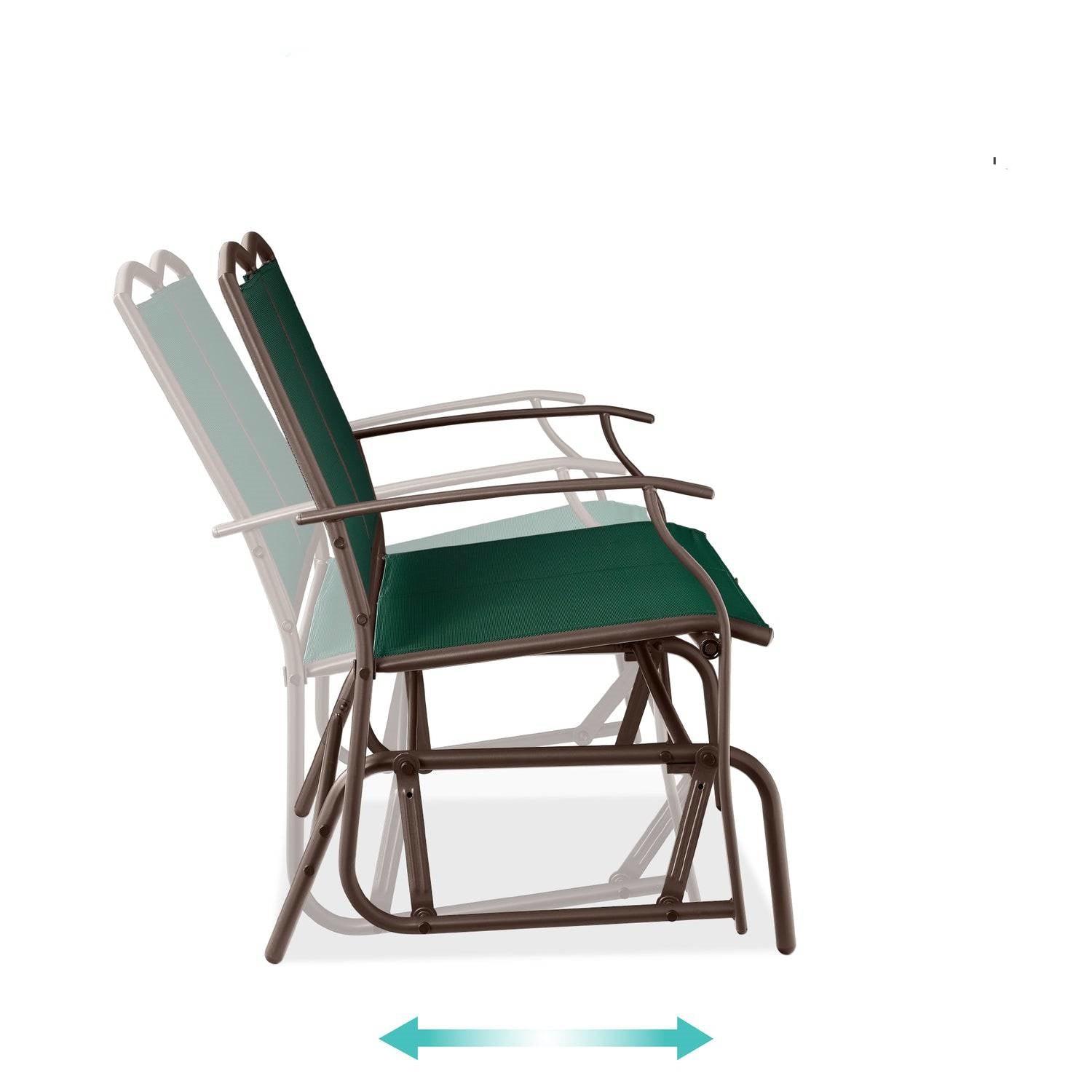 2 Seat Mesh Patio Loveseat Swing Glider Rocker with Armrests in Hunter Green - PRHOMZ