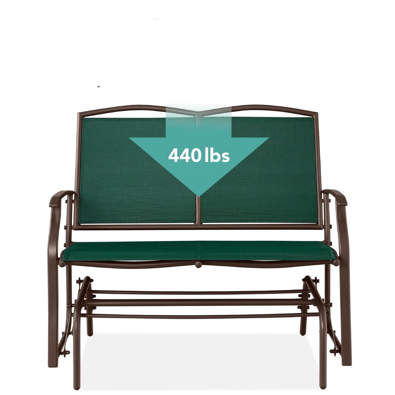 2 Seat Mesh Patio Loveseat Swing Glider Rocker with Armrests in Hunter Green - PRHOMZ