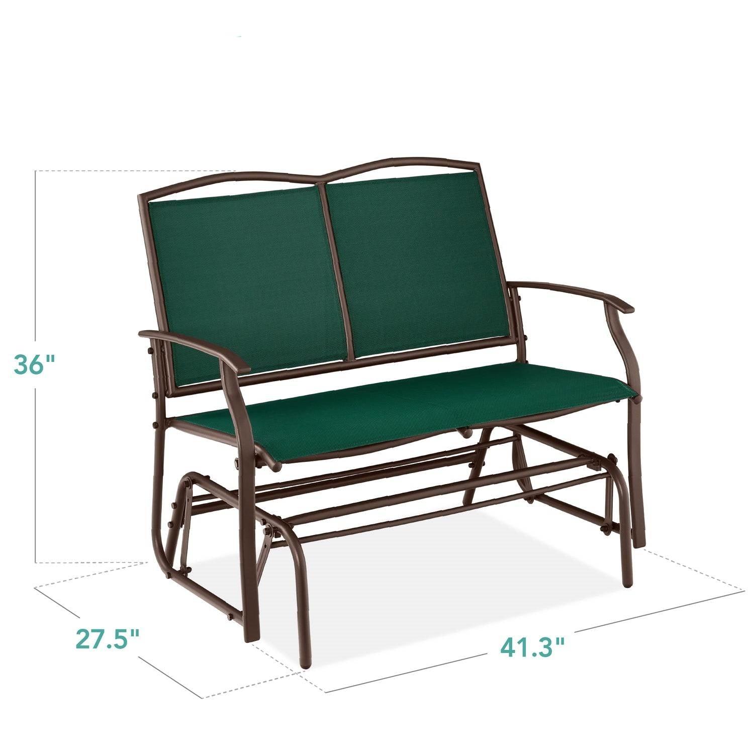 2 Seat Mesh Patio Loveseat Swing Glider Rocker with Armrests in Hunter Green - PRHOMZ