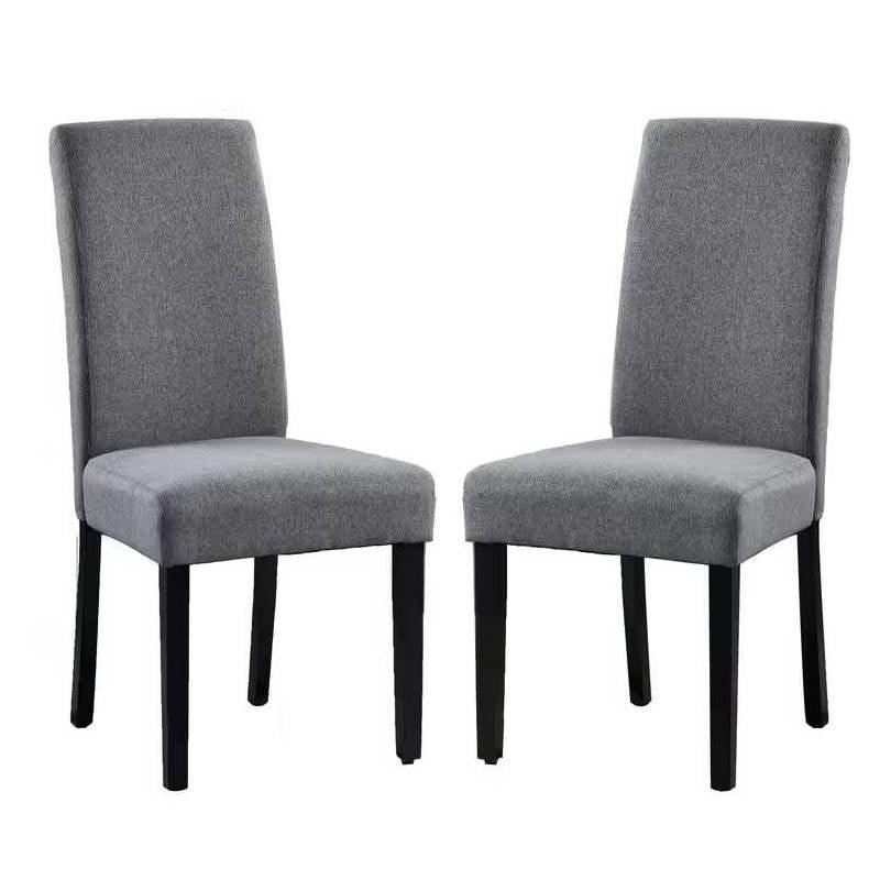Set of 2 Modern Grey Fabric Upholstered Dining Chair with Black Wood Legs - PRHOMZ