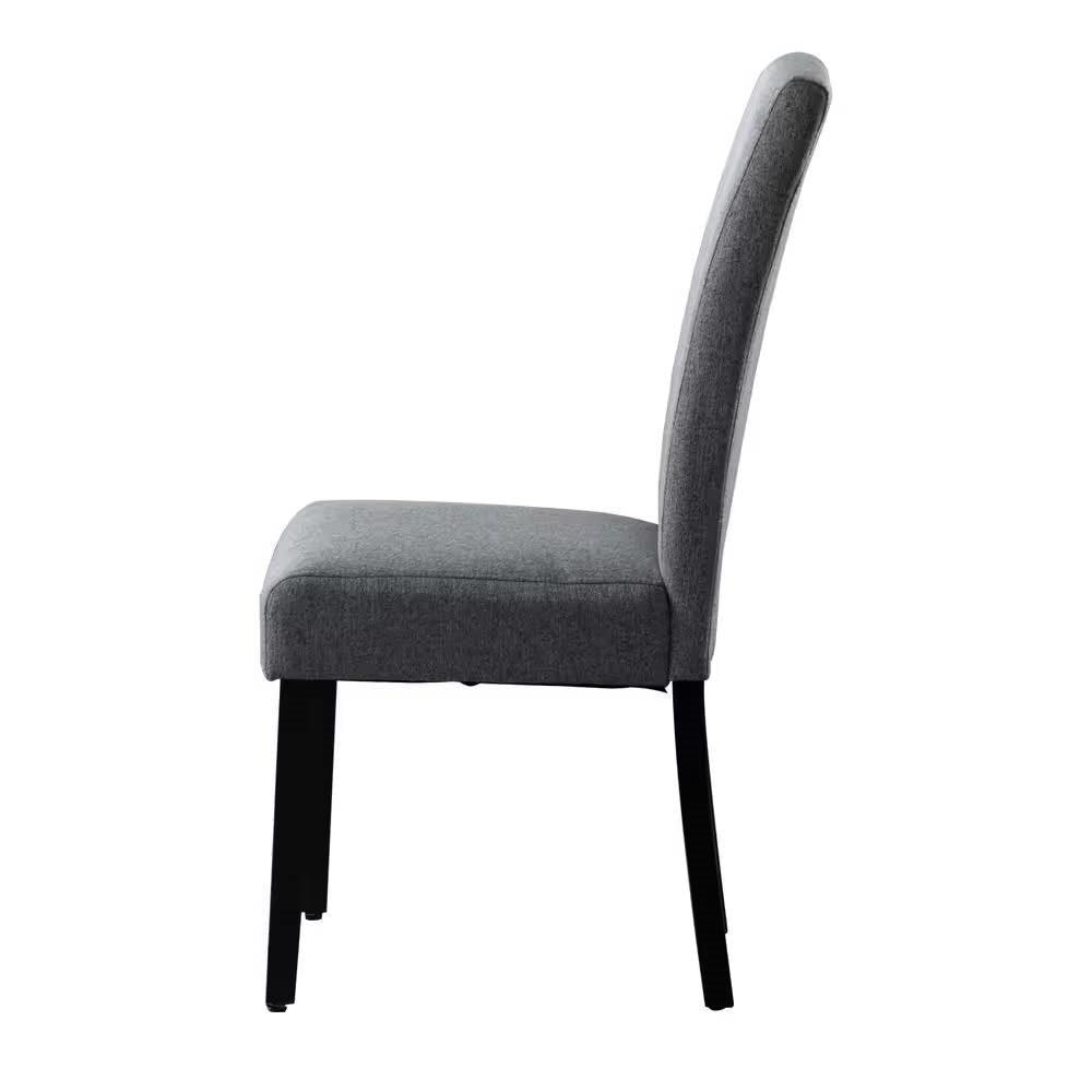 Set of 2 Modern Grey Fabric Upholstered Dining Chair with Black Wood Legs - PRHOMZ