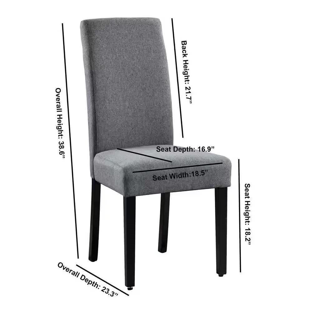 Set of 2 Modern Grey Fabric Upholstered Dining Chair with Black Wood Legs - PRHOMZ