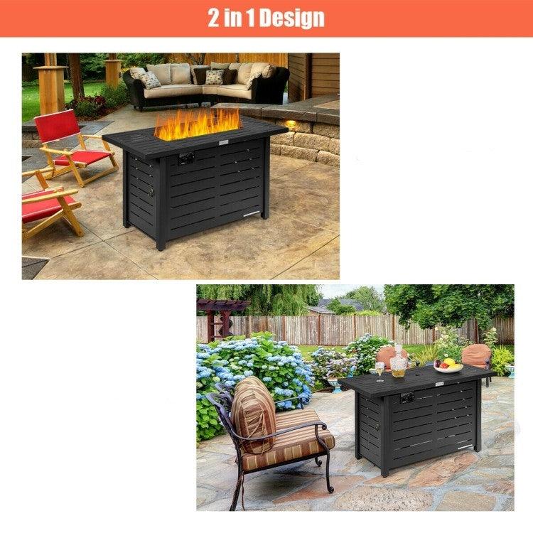 60,000 BTU Brown Rectangular Portable LP Gas Propane Fire Pit Table - PRHOMZ