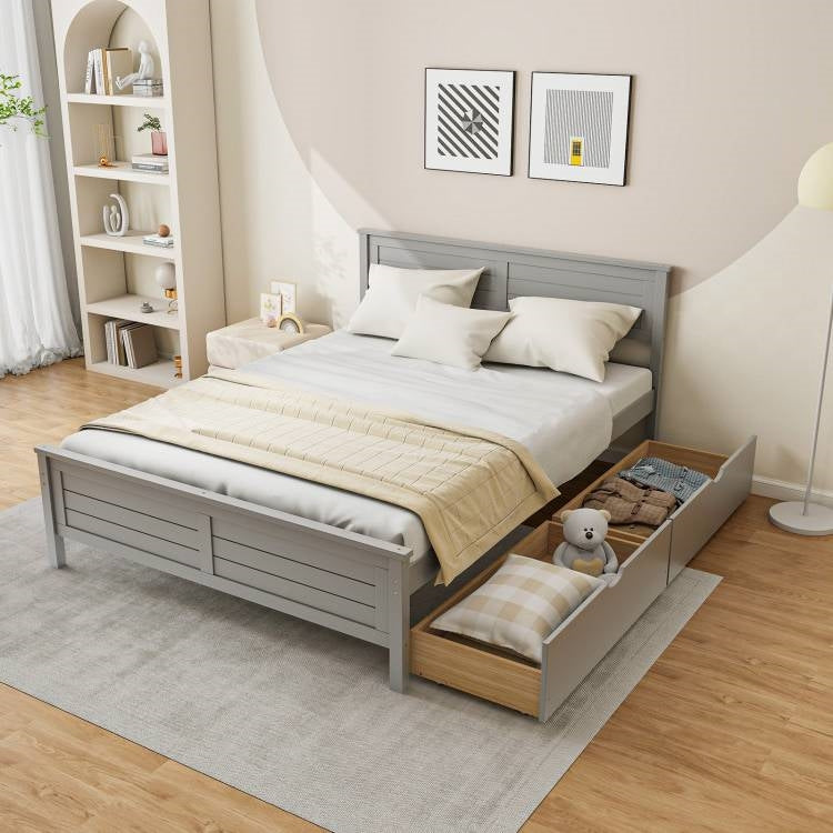 Full Size Grey Platform Bed Frame with 2 Storage Drawers-1