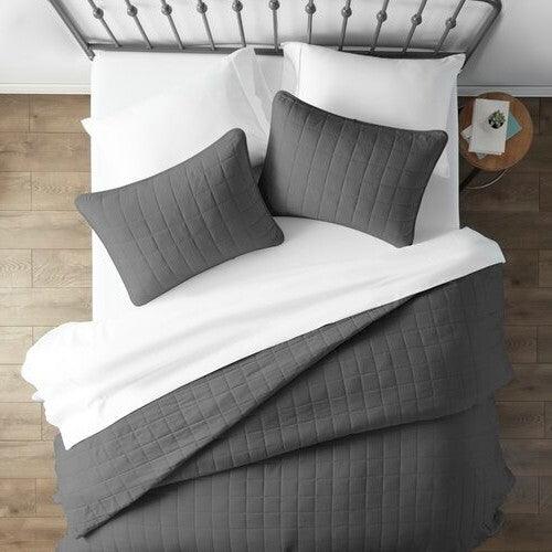 3 Piece Microfiber Farmhouse Coverlet Bedspread Set Grey, King/California King - PRHOMZ