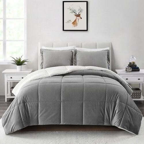 King Plush Microfiber Reversible Comforter Set in Grey - PRHOMZ