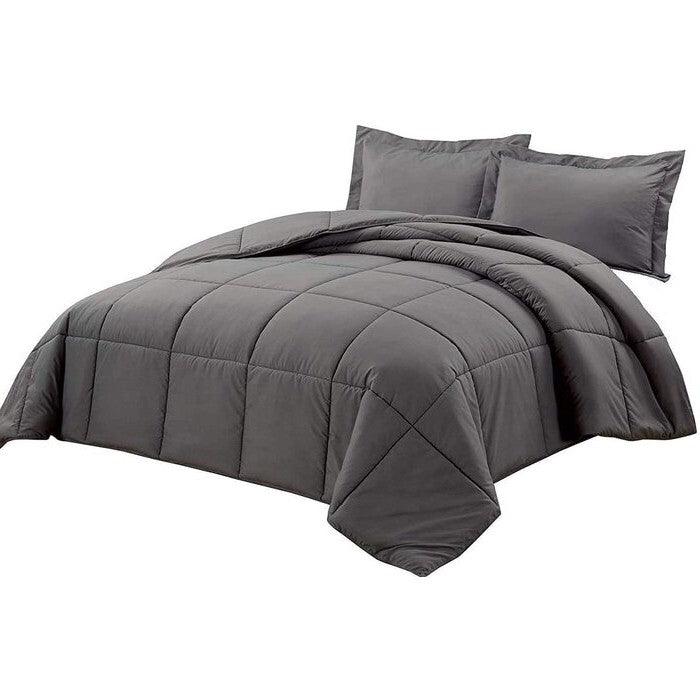 King Size Reversible Microfiber Down Alternative Comforter Set in Grey - PRHOMZ