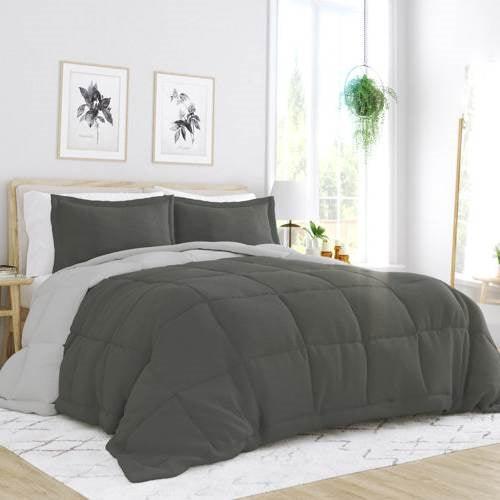 King/Cal King 3-Piece Microfiber Reversible Comforter Set in Grey / Light Grey - PRHOMZ