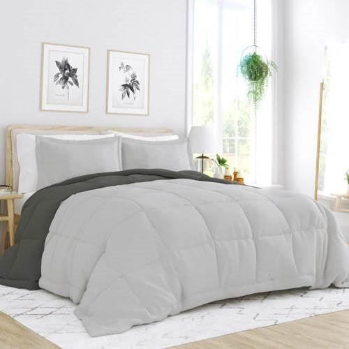 King/Cal King 3-Piece Microfiber Reversible Comforter Set in Grey / Light Grey - PRHOMZ