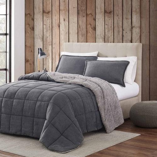 King Plush Sherpa Reversible Micro Suede Comforter Set in Gray - PRHOMZ
