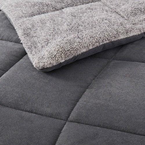 King Plush Sherpa Reversible Micro Suede Comforter Set in Gray - PRHOMZ
