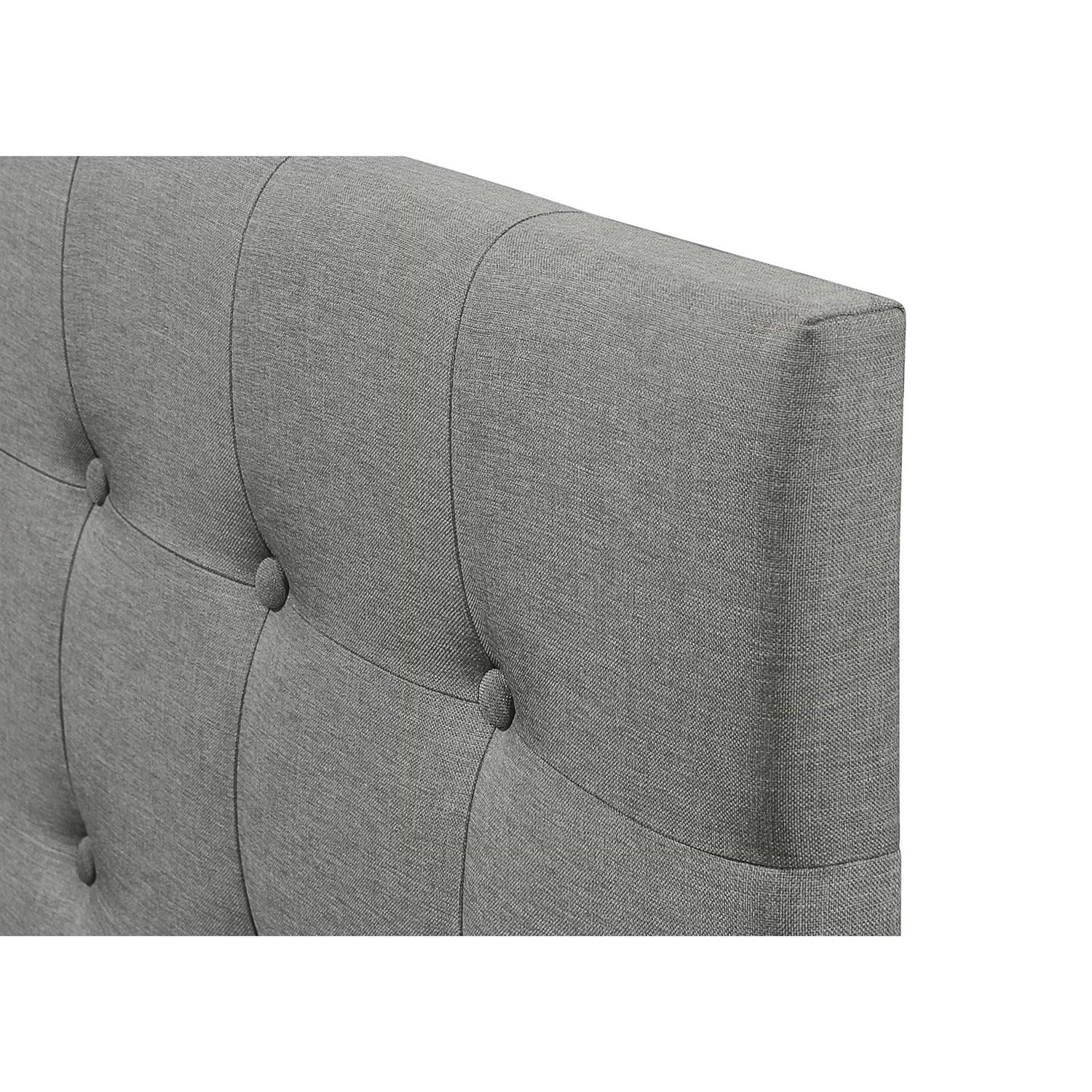 King size Mid-Century Style Button-Tufted Headboard in Grey Upholstered Fabric - PRHOMZ