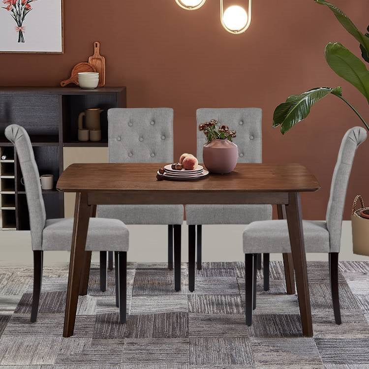 Set of 2 Grey Linen Button Tufted Dining Chair with Wood Legs-3