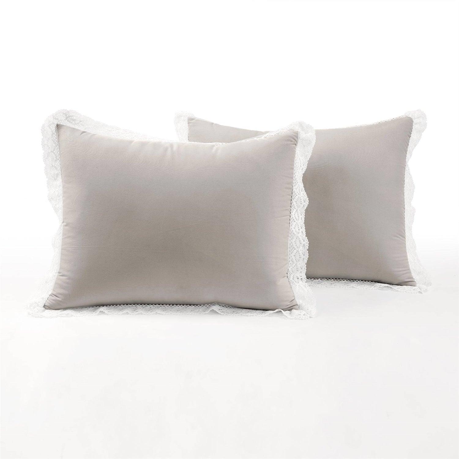 King French Country Grey 5-Piece Lightweight Comforter Set with Lace Trim - PRHOMZ