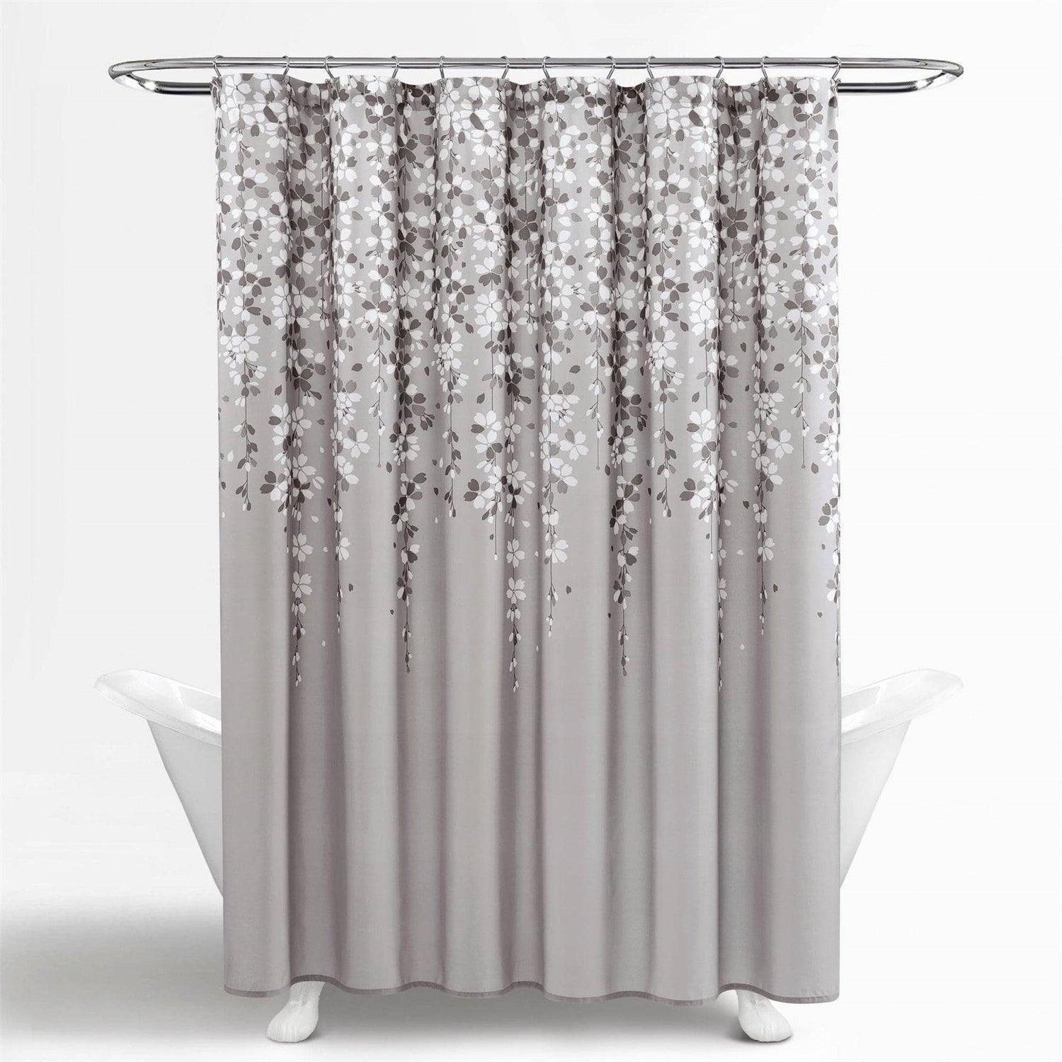72-inch Grey White Floral Vines and Flowers Shower Curtain - PRHOMZ