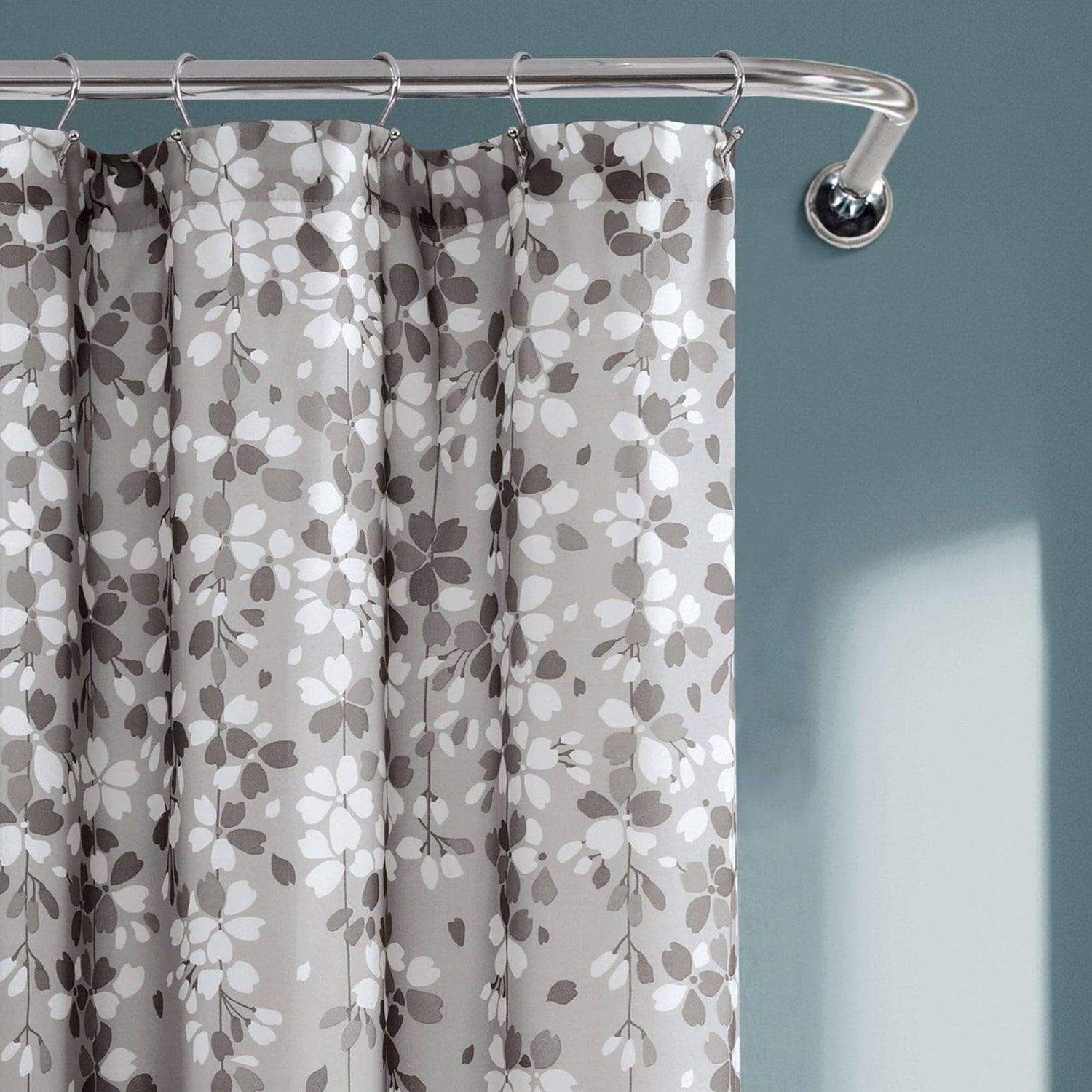 72-inch Grey White Floral Vines and Flowers Shower Curtain - PRHOMZ