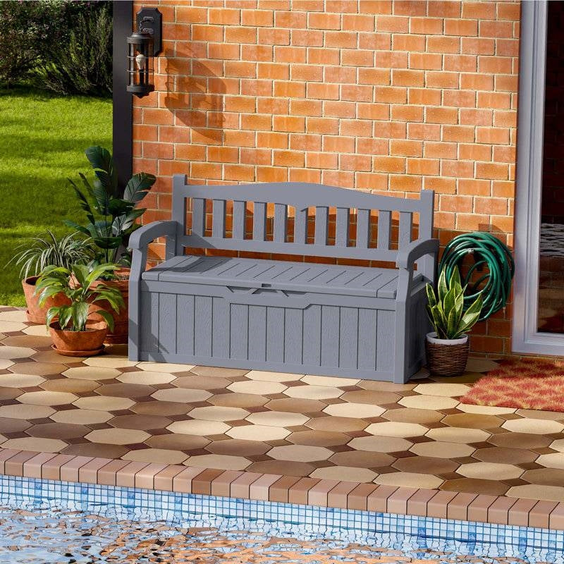 Heavy Duty Grey Plastic Outdoor Storage Garden Bench Patio Deck Box-2