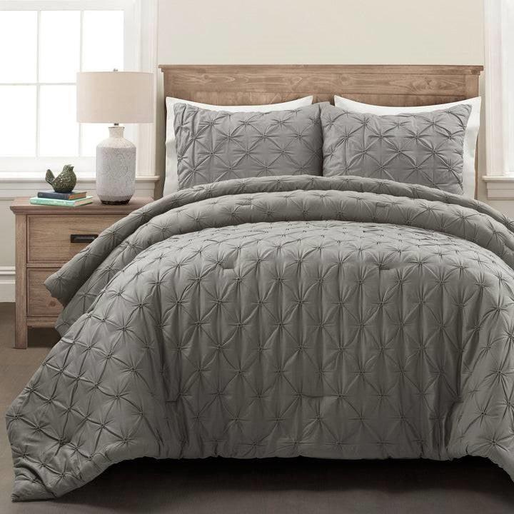 Full/Queen size Soft Pleated Grey Cotton 3 Piece Comforter Set - PRHOMZ