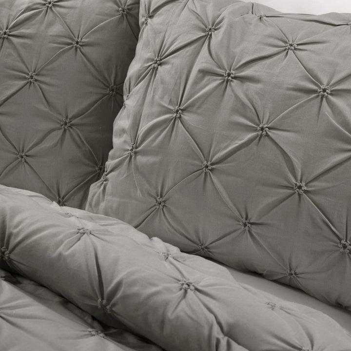 Full/Queen size Soft Pleated Grey Cotton 3 Piece Comforter Set - PRHOMZ