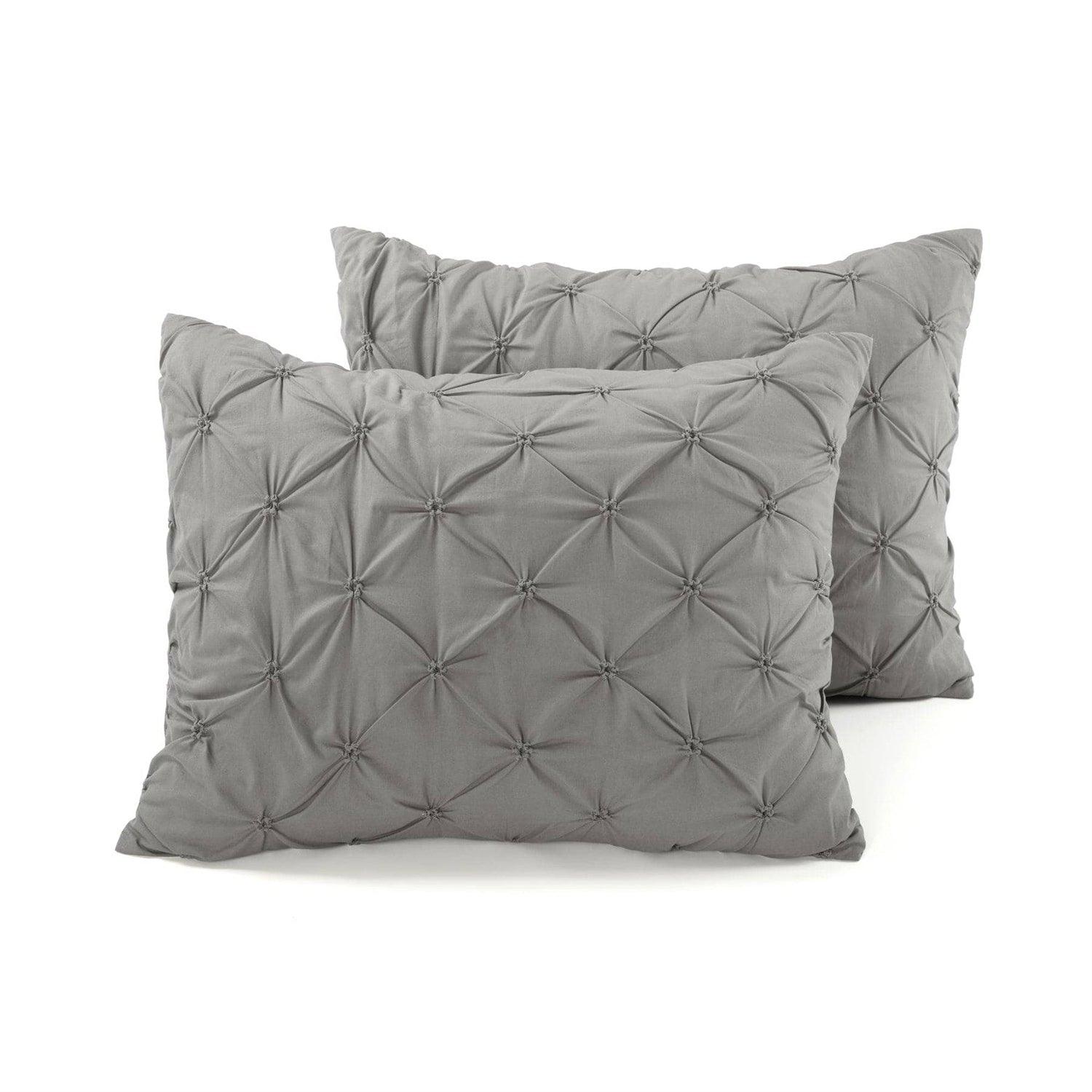 Full/Queen size Soft Pleated Grey Cotton 3 Piece Comforter Set - PRHOMZ