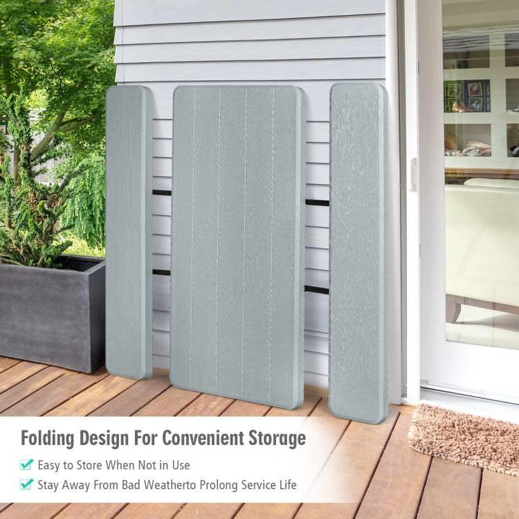 Grey Folding Picnic Table with 2 Benches Outdoor Patio Dining Set - PRHOMZ